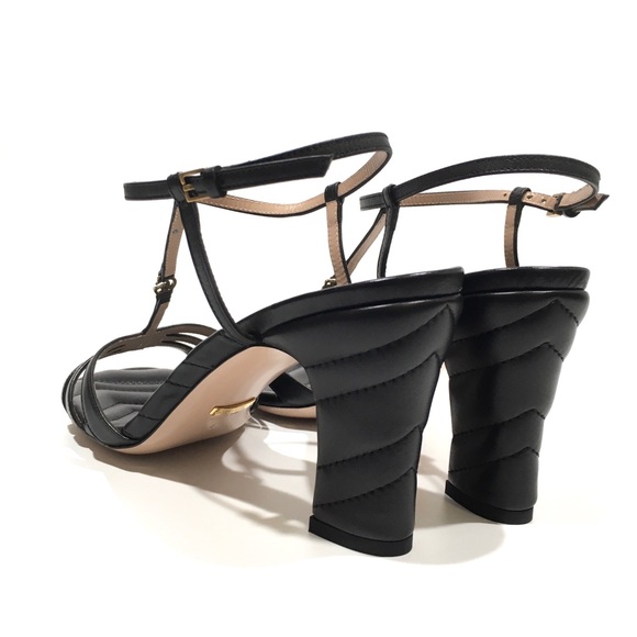GUCCI GG LOGO MARMONT NAPPA MID HEEL SANDALS -BLACK LEATHER -WOMEN’S US 10 -NEW - Picture 2 of 11